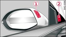 Fahrerseite: Anzeige am Außenspiegel und Taste für side assist